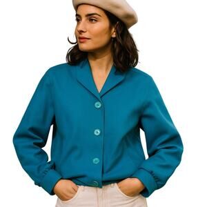 Vintage 70s Women's Large Blue Blazer by  diVinci California Lined Made in USA